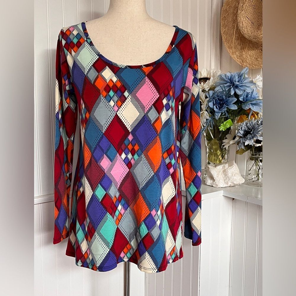 Multicolor Scoop Neck Long-Sleeved Top